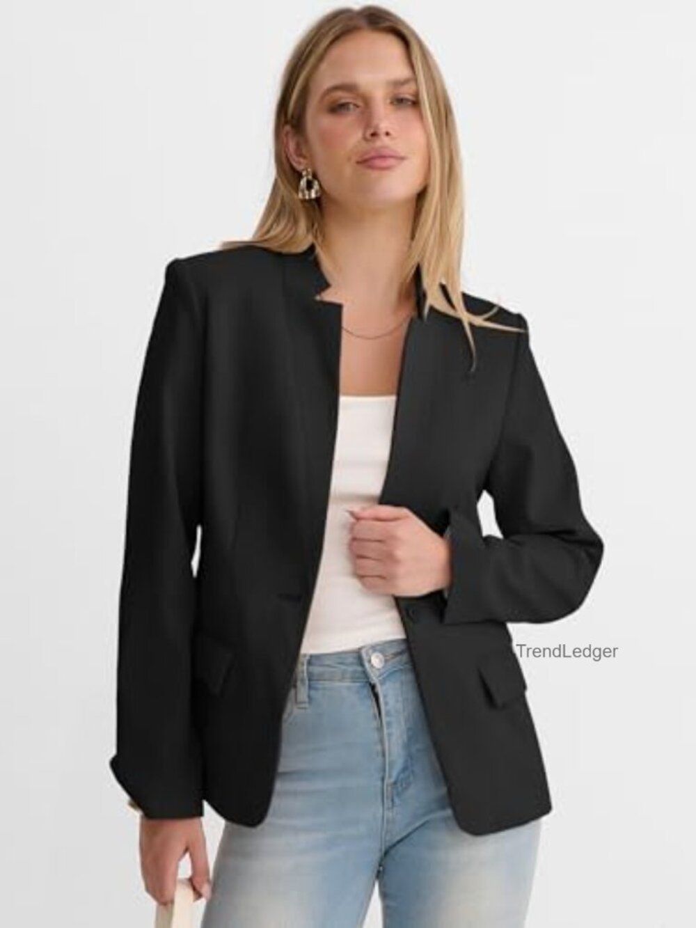 Womens Blazer Business Casual Long Sleeve Lapel Open Front Suit Jacket Dressy - Picture 2 of 7